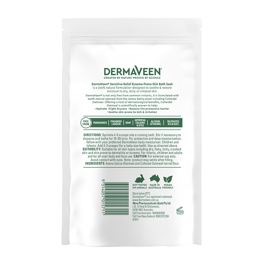 DermaVeen Sensitive Relief Eczema-Prone Skin Bath Soak back packaging