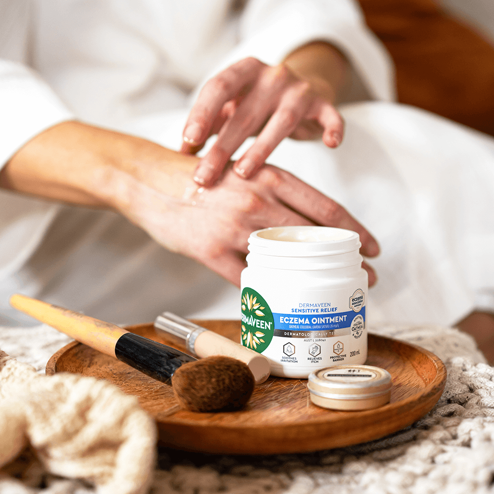 Lady managing her eczema skin